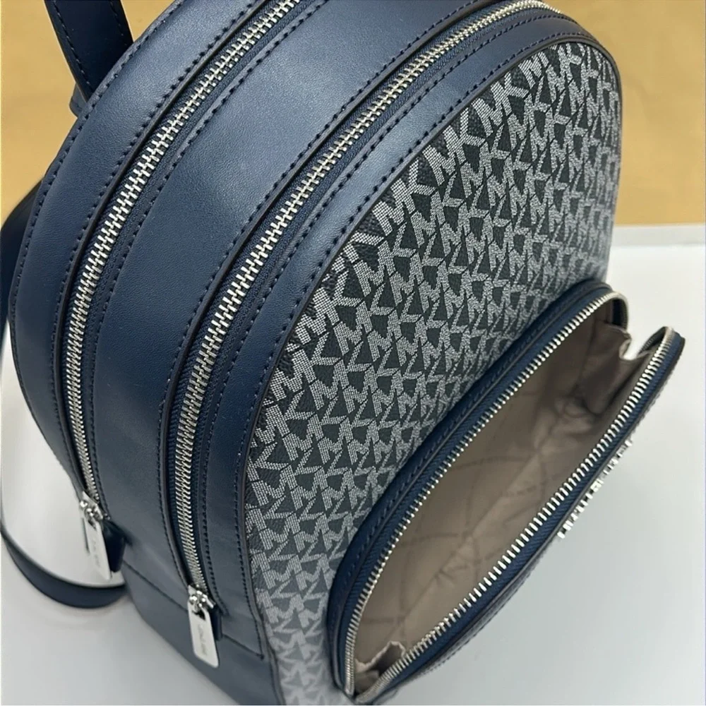 MICHAEL KORS Jaycee Medium Ombré Signature Logo Zip Pocket Backpack Navy NWT
